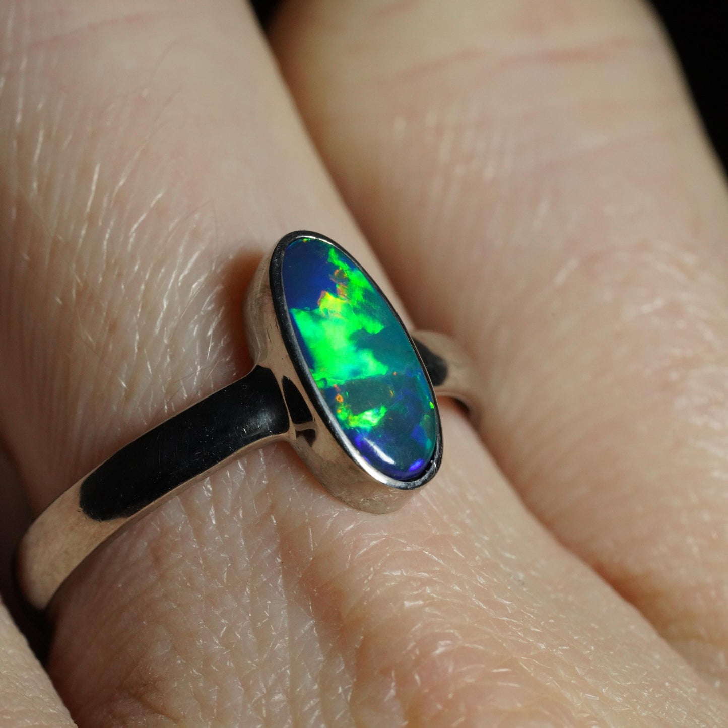 Australian Opal Doublet Ring | Sterling Silver | Size 7