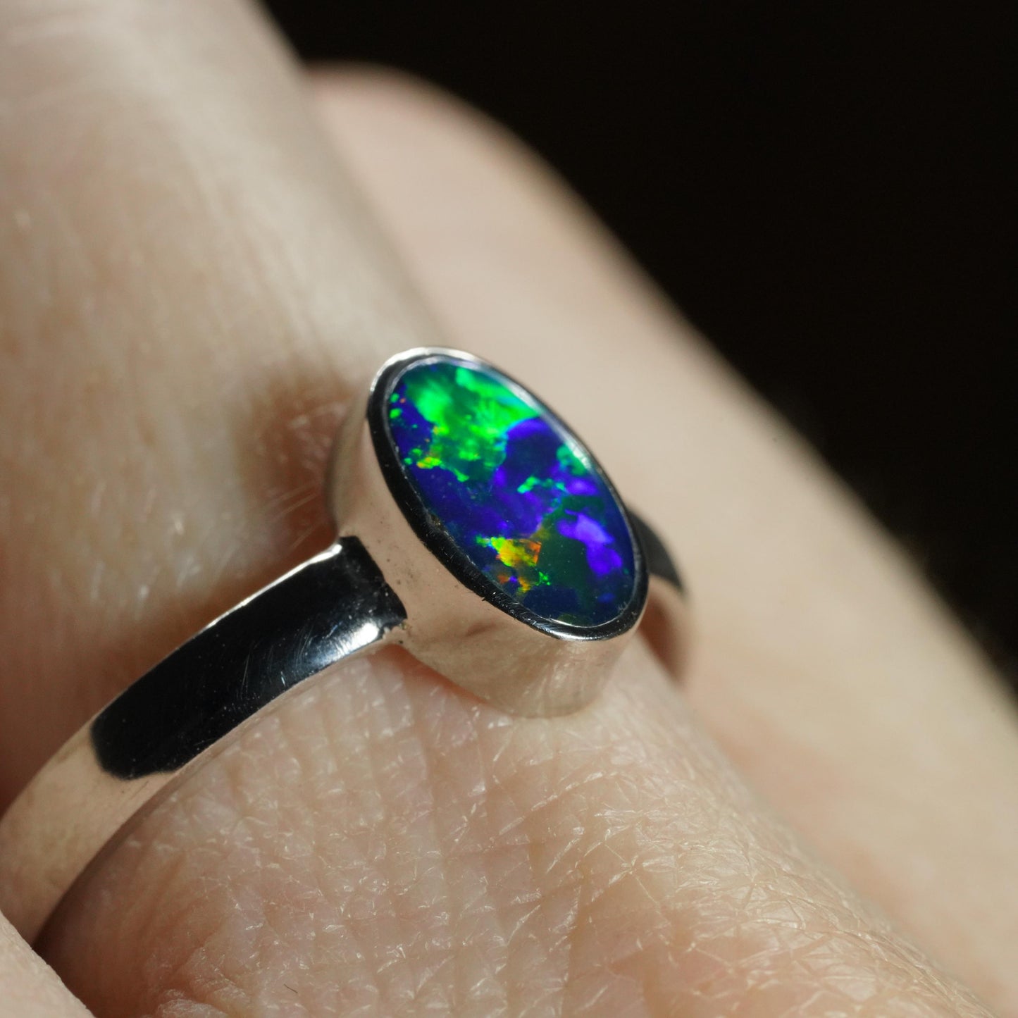 Australian Opal Doublet Ring | Sterling Silver | Size 7