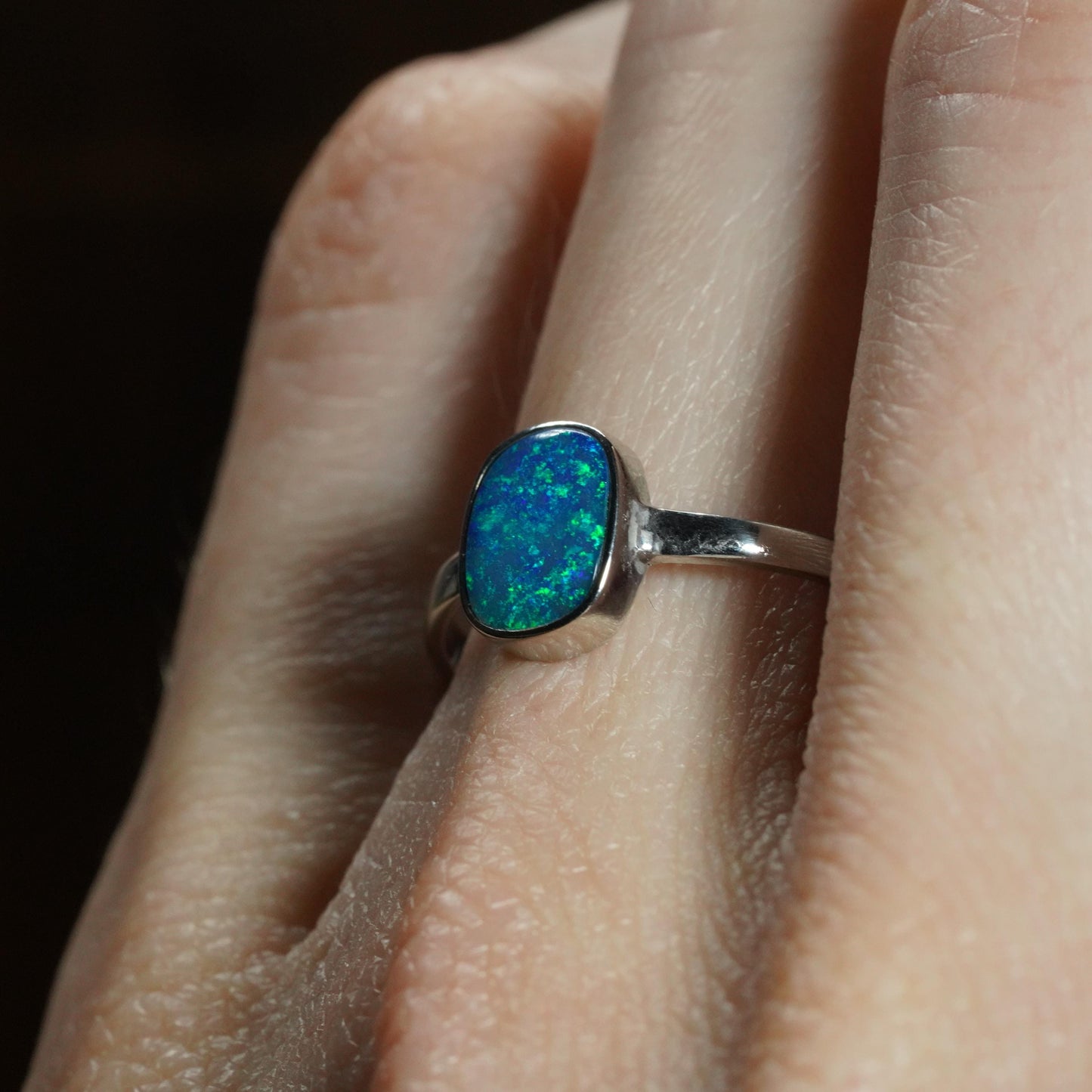 Australian Opal Doublet Ring | Sterling Silver | Size 7