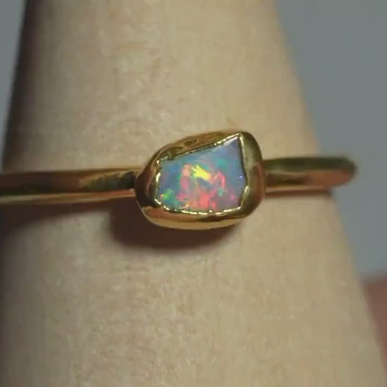Single Raw Opal Gold Ring | Unique Gift for Her | October Birthstone | Electrform Opal Ring | US Size 7