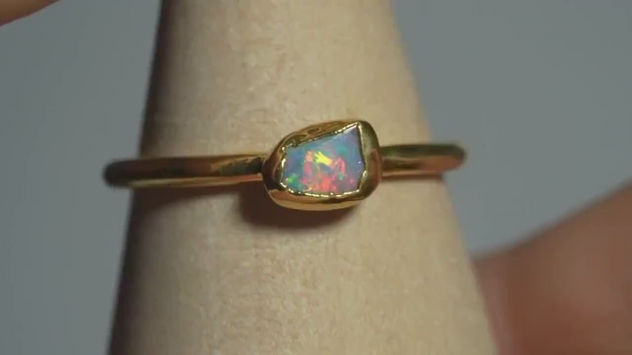 Single Raw Opal Gold Ring | Unique Gift for Her | October Birthstone | Electrform Opal Ring | US Size 7
