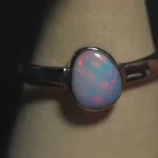 Australian Opal Silver Ring Size 7 | Natural Unique Colourful Opal | Gift For Women October Birthstone