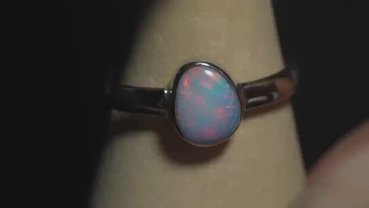 Australian Opal Silver Ring Size 7 | Natural Unique Colourful Opal | Gift For Women October Birthstone