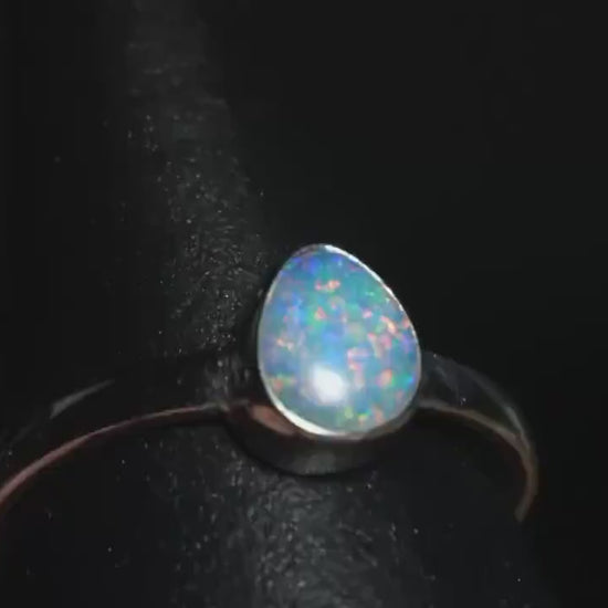 Australian Opal Doublet Silver Ring Size 6 US | Natural Unique Colourful Opal | Gift For Women October Birthstone