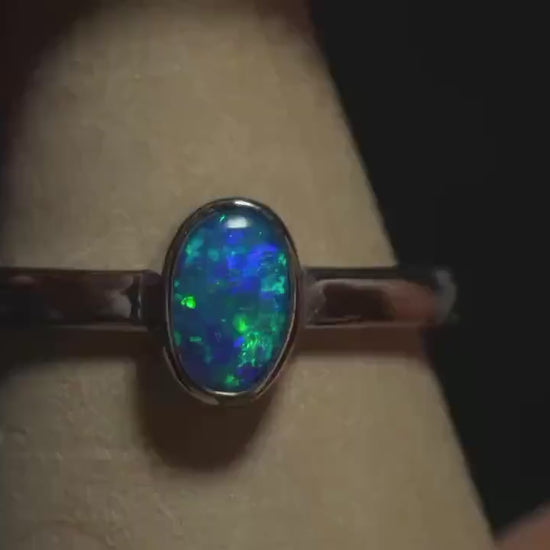 Australian Opal Doublet Silver Ring Size 6 US | Natural Unique Colourful Opal | Gift For Women October Birthstone