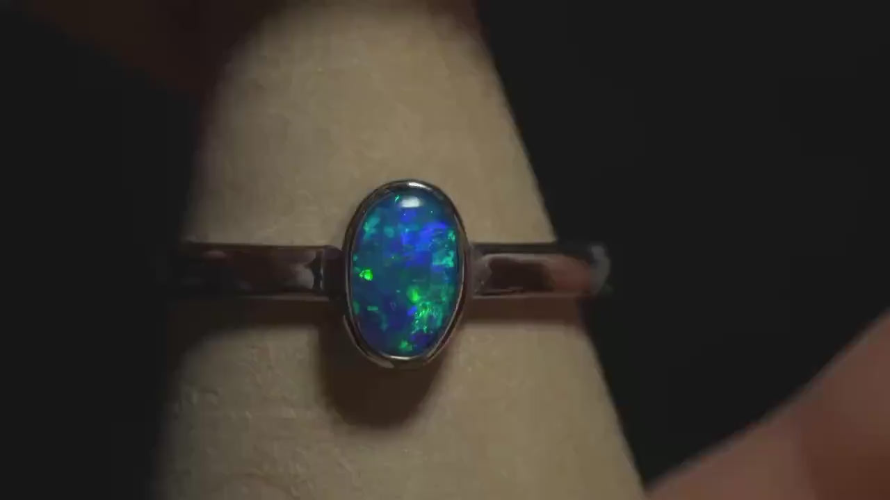 Australian Opal Doublet Silver Ring Size 6 US | Natural Unique Colourful Opal | Gift For Women October Birthstone
